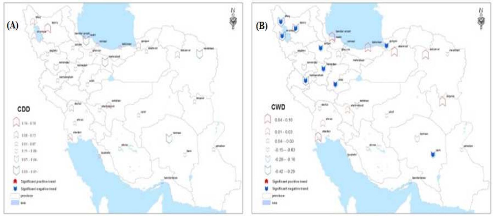 Spatiotemporal Trends in CWD, CDD across Iran